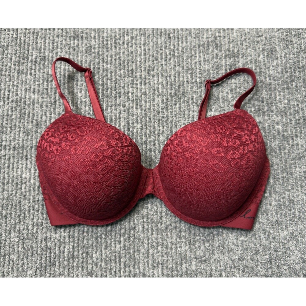 Victoria Secret Pink Wear Everywear Lace Underwire Push Up Bra 34DD Red NEW